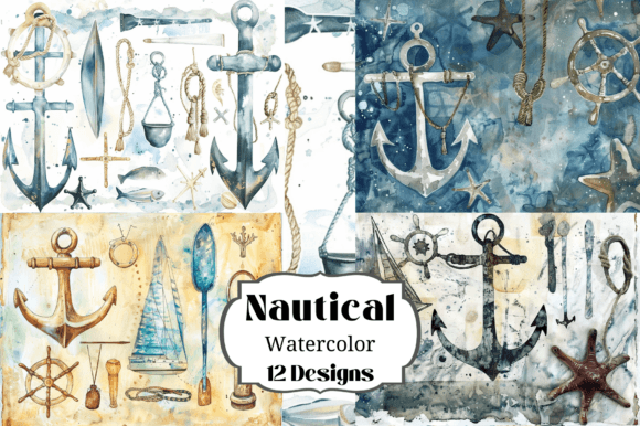 12 Watercolor Nautical Backgrounds for Coastal Design Projects