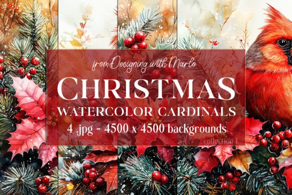 Christmas Cardinal Bird Backgrounds, S1: A Festive Design Asset