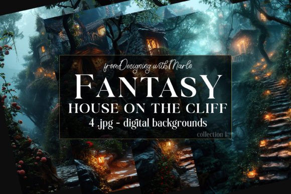Enchant Your Designs: Fantasy House on a Cliff Backgrounds