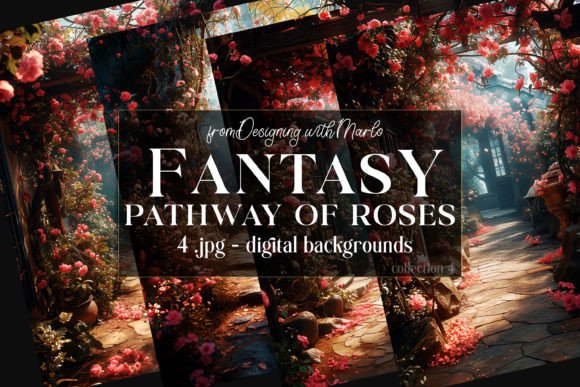 Fantasy Roses on the Path Backgrounds 4: Enchanting Digital Art