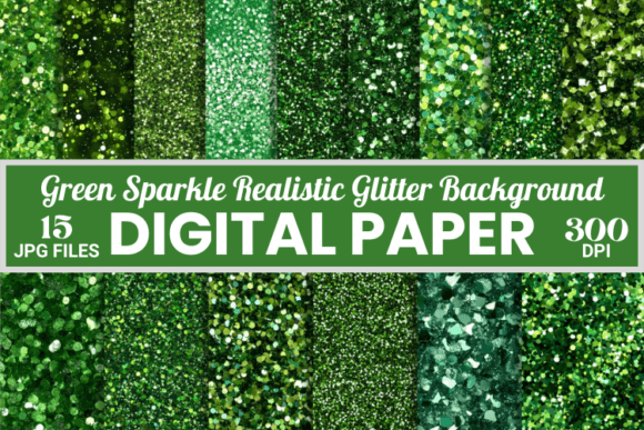 Green Realistic Glitter Backgrounds: A Luxe Digital Paper Collection