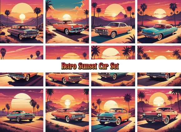 Retro Summer Sunset Car Backgrounds: Elevate Your Designs