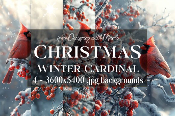 Winter Christmas Cardinal Backgrounds 1: Festive Design Assets